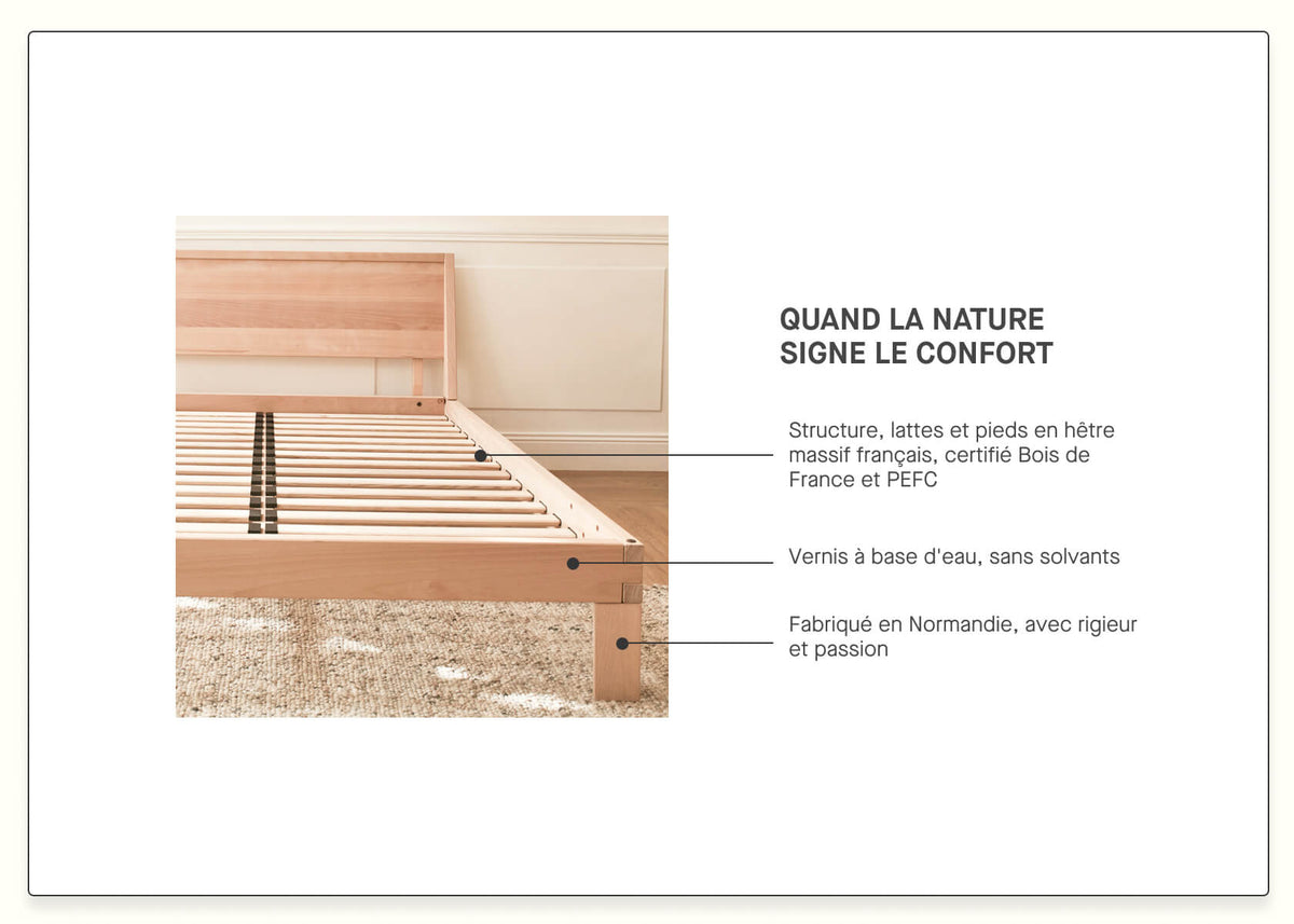 Bett mit Lattenrost aus massiver Buche NOVA
