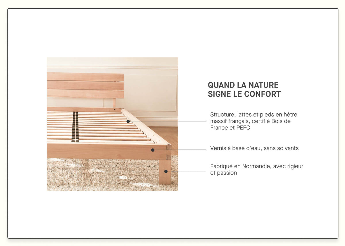 Bett mit Lattenrost aus massiver Buche NOVA