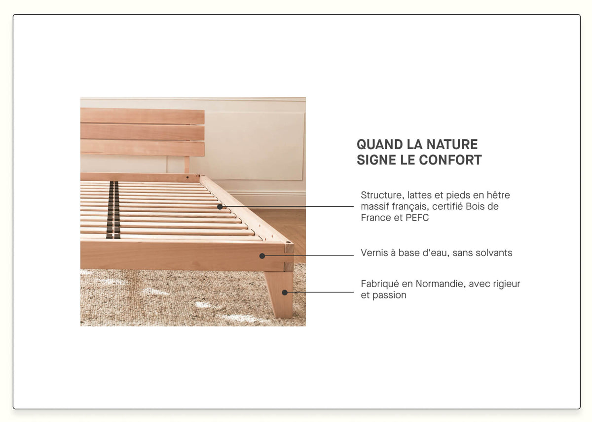 Bett mit Lattenrost aus massiver Buche NOVA